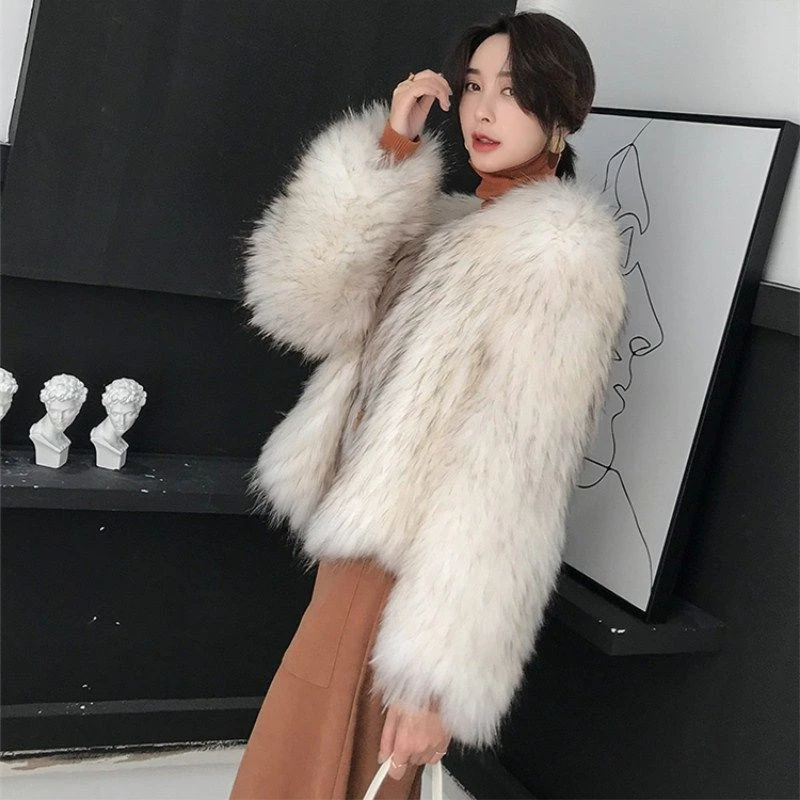 FANIECES Luxury Faux Fur Coats Women Winter Long Sleeve Furry Collarless Cardigan Fluffy Short Artificial Fur Outerweart шуба