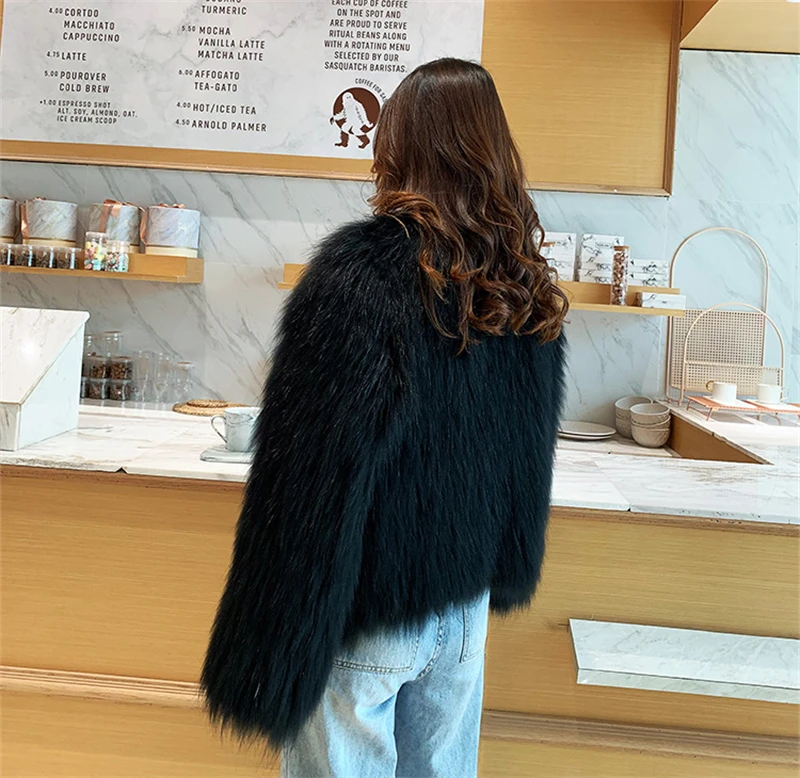 FANIECES Luxury Faux Fur Coats Women Winter Long Sleeve Furry Collarless Cardigan Fluffy Short Artificial Fur Outerweart шуба