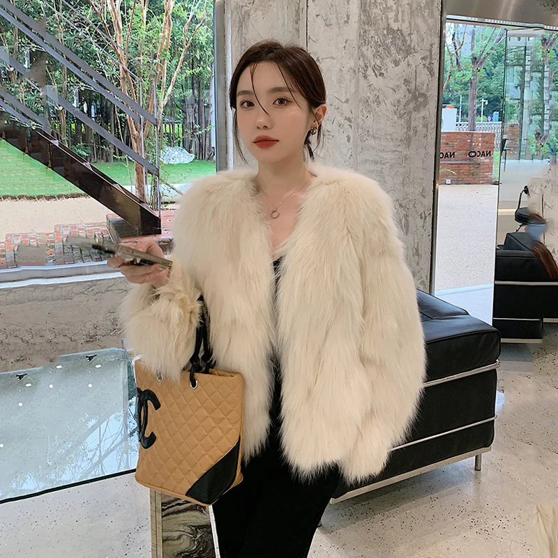 FANIECES Faux Fur Coat Women Luxury Collarless Short Fur Outwear Winter Elegant Thick Artificial Fur Jacket Warm Shaggy Overcoat