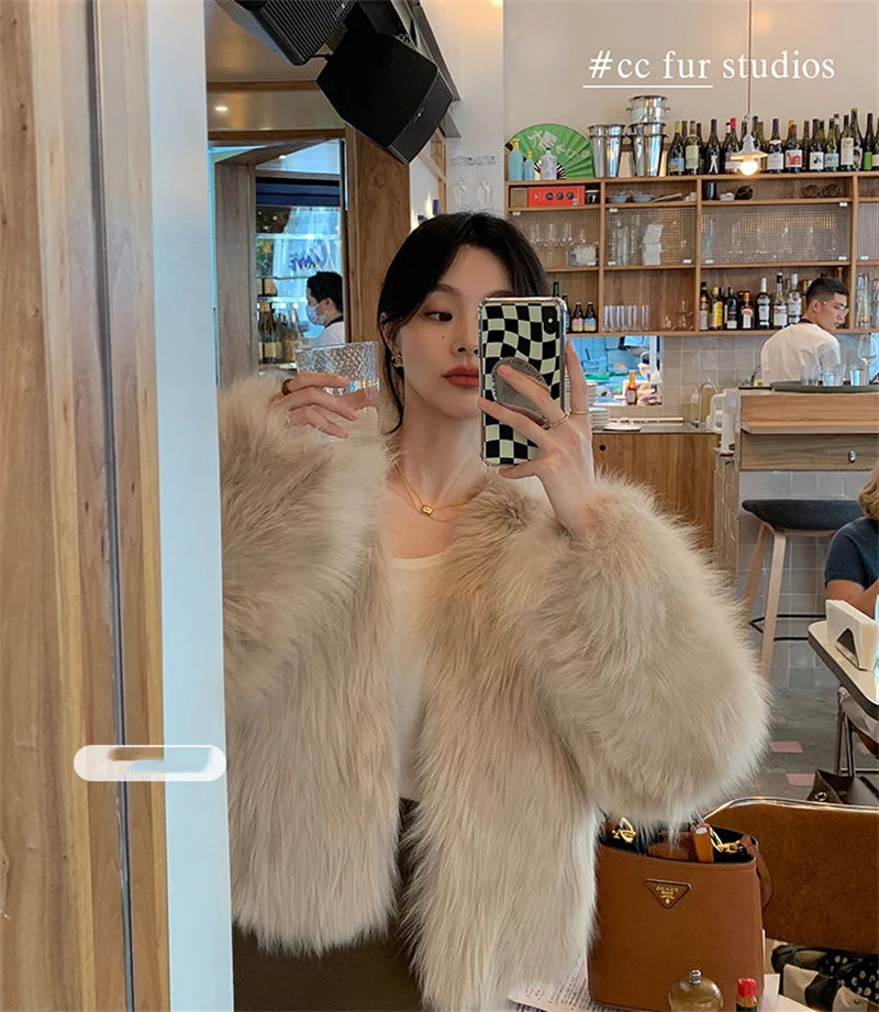 FANIECES Faux Fur Coat Women Luxury Collarless Short Fur Outwear Winter Elegant Thick Artificial Fur Jacket Warm Shaggy Overcoat