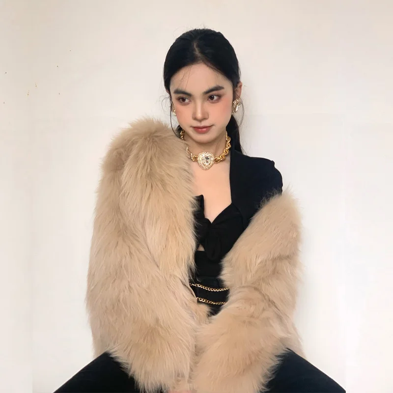 FANIECES Faux Fur Coat Women Luxury Collarless Short Fur Outwear Winter Elegant Thick Artificial Fur Jacket Warm Shaggy Overcoat