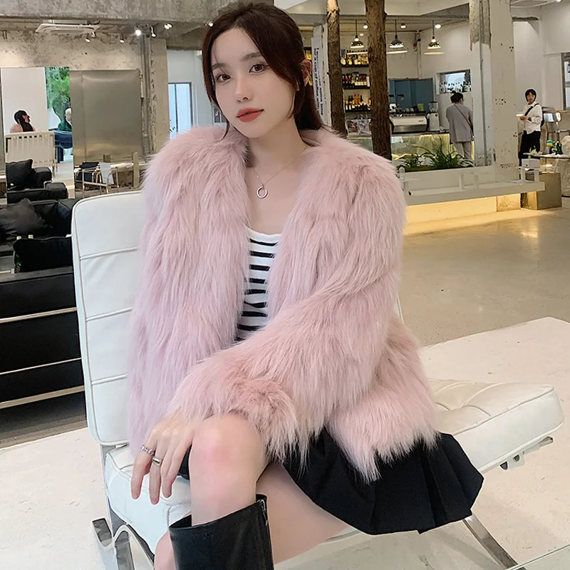 FANIECES Faux Fur Coat Women Luxury Collarless Short Fur Outwear Winter Elegant Thick Artificial Fur Jacket Warm Shaggy Overcoat