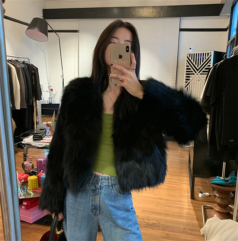 FANIECES Faux Fur Coat Women Luxury Collarless Short Fur Outwear Winter Elegant Thick Artificial Fur Jacket Warm Shaggy Overcoat