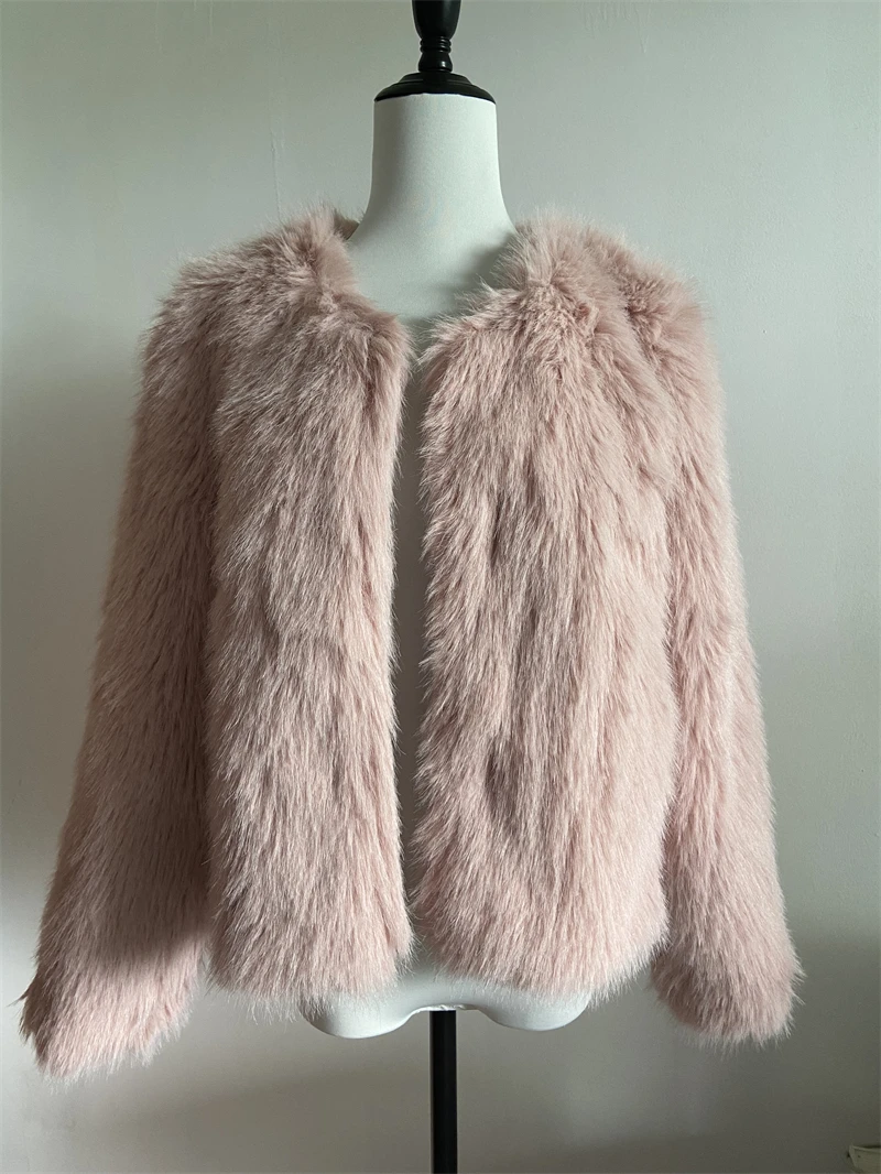 FANIECES Faux Fur Coat Women Luxury Collarless Short Fur Outwear Winter Elegant Thick Artificial Fur Jacket Warm Shaggy Overcoat