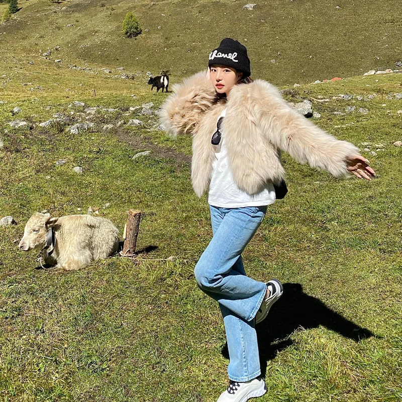 FANIECES Faux Fur Coat Women Luxury Collarless Short Fur Outwear Winter Elegant Thick Artificial Fur Jacket Warm Shaggy Overcoat