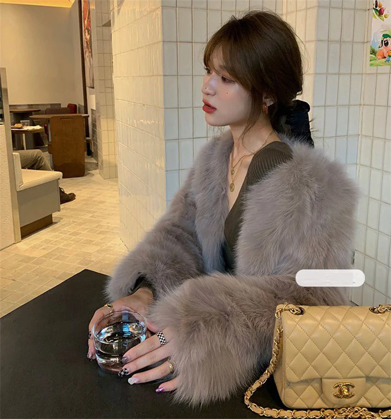 FANIECES Faux Fur Coat Women Luxury Collarless Short Fur Outwear Winter Elegant Thick Artificial Fur Jacket Warm Shaggy Overcoat