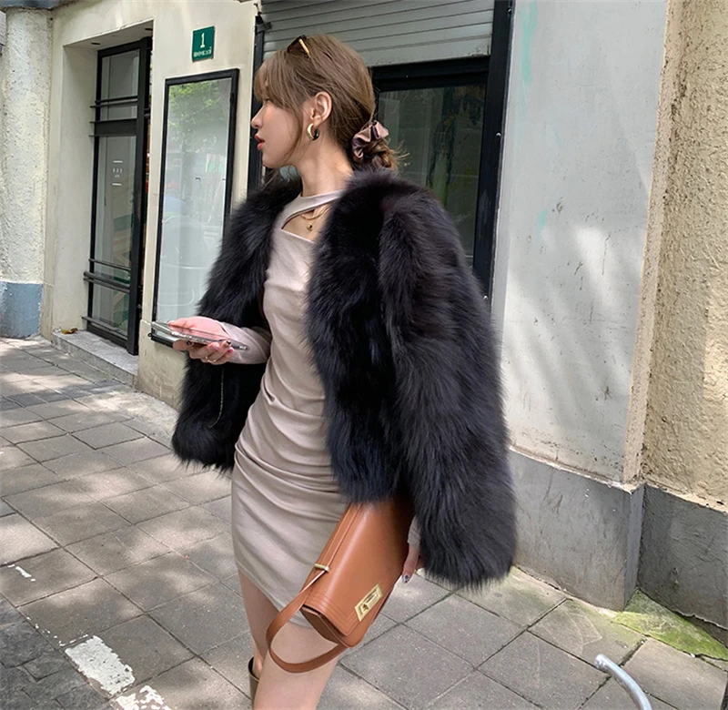 FANIECES Faux Fur Coat Women Luxury Collarless Short Fur Outwear Winter Elegant Thick Artificial Fur Jacket Warm Shaggy Overcoat