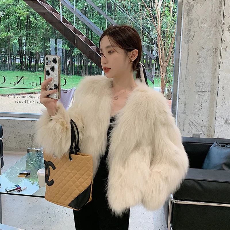FANIECES Faux Fur Coat Women Luxury Collarless Short Fur Outwear Winter Elegant Thick Artificial Fur Jacket Warm Shaggy Overcoat