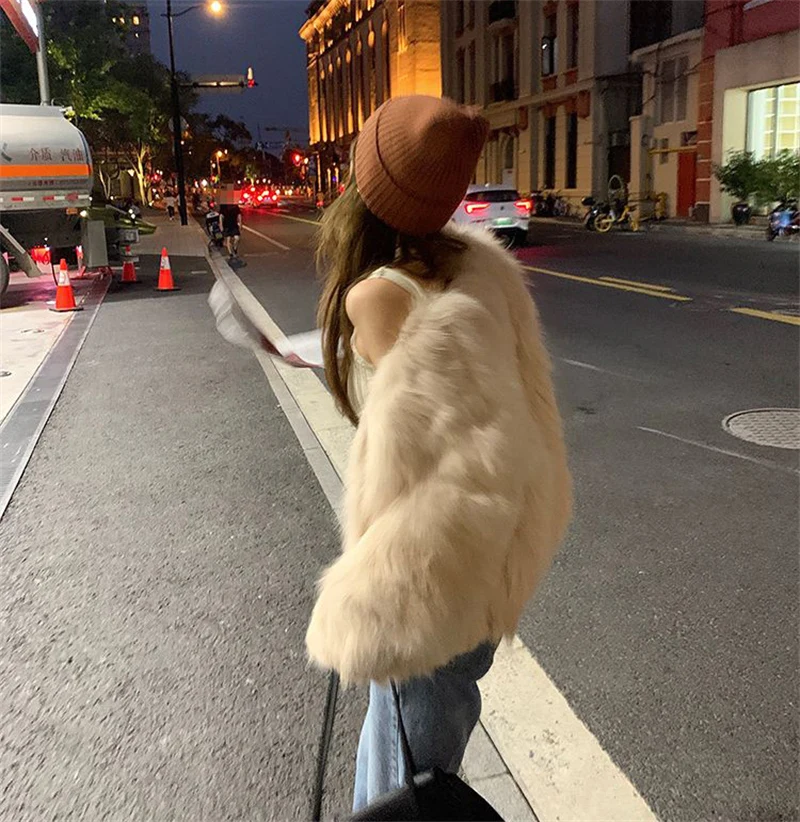 FANIECES Faux Fur Coat Women Luxury Collarless Short Fur Outwear Winter Elegant Thick Artificial Fur Jacket Warm Shaggy Overcoat