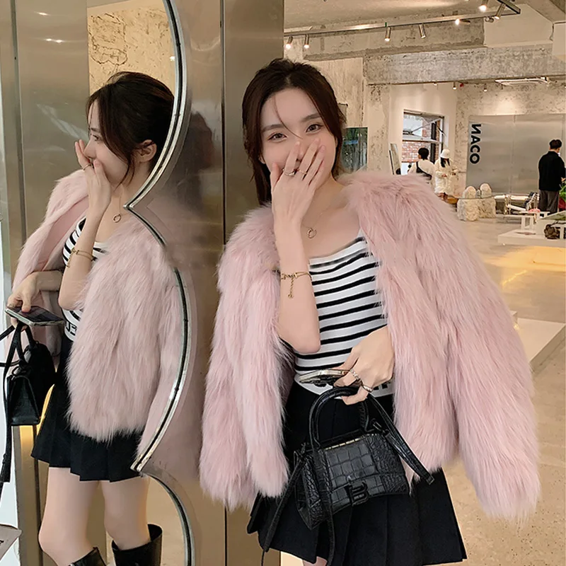 FANIECES Faux Fur Coat Women Luxury Collarless Short Fur Outwear Winter Elegant Thick Artificial Fur Jacket Warm Shaggy Overcoat