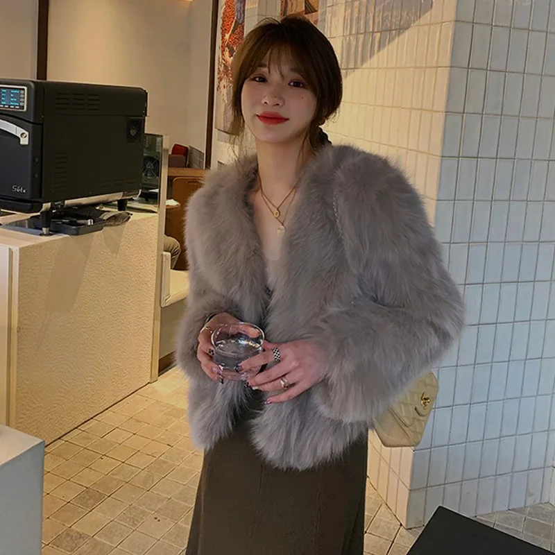 FANIECES Faux Fur Coat Women Luxury Collarless Short Fur Outwear Winter Elegant Thick Artificial Fur Jacket Warm Shaggy Overcoat