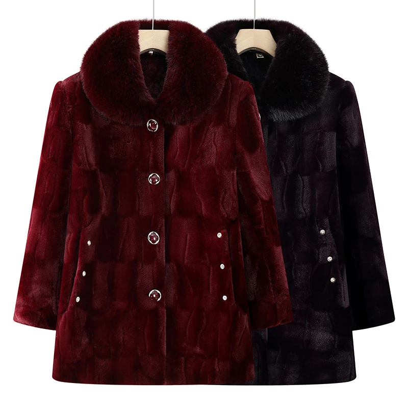 Large size Middle Aged Elderly Women Mink Coat Winter Thicken Cotton Padded Faux Fur Jacket High End Grandma Velvet Fur Overcoat