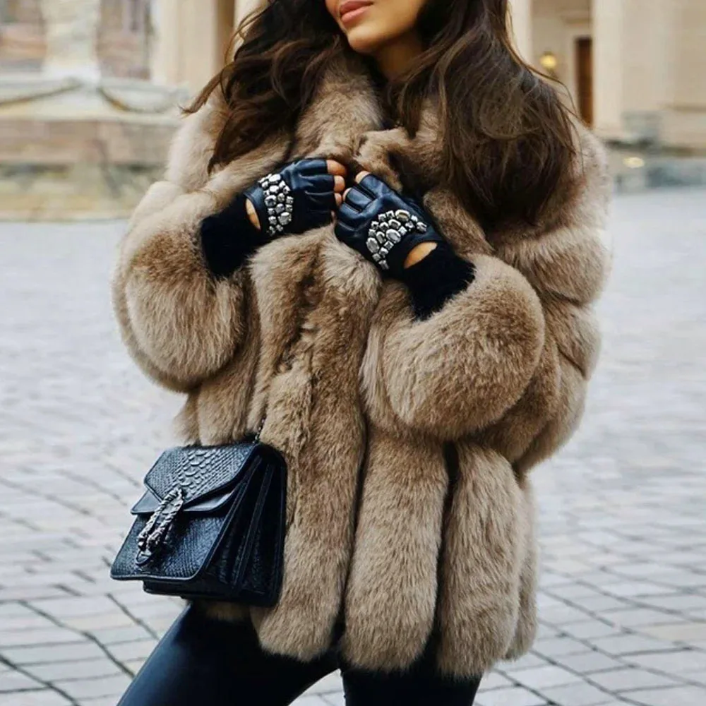 2026 Winter Plus Size Faux Fur Long Coat Women Elegant Long Sleeve Fluffy Cardigan Jacket Ladies Large Thick Warm Furry Outwear