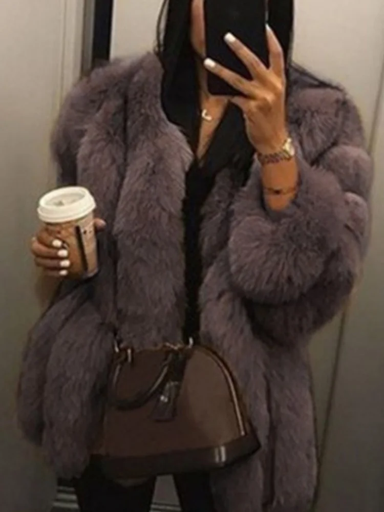 2024 Autumn Winter Female Korean Fashion Long Faux Fur Jacket Women Coats Loose Casual Warm Long Sleeve Outerwears Overcoat