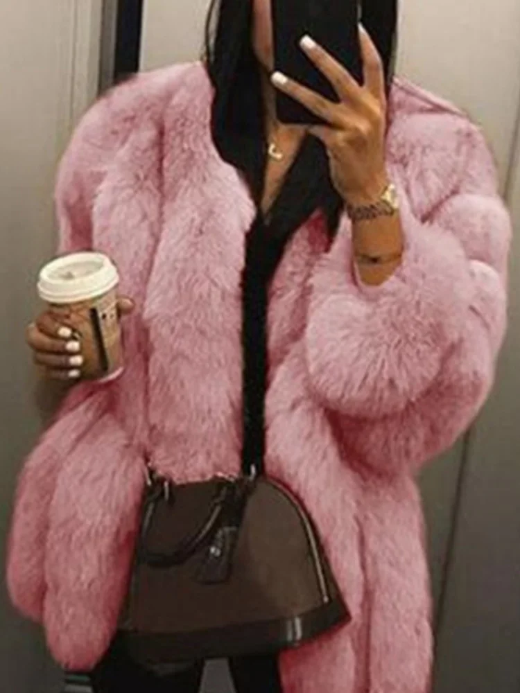 2024 Autumn Winter Female Korean Fashion Long Faux Fur Jacket Women Coats Loose Casual Warm Long Sleeve Outerwears Overcoat