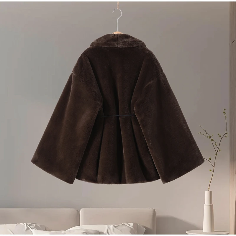 Vintage Brown Women's Faux Fur Coat Loose Full Sleeve Thicken Female Street Outerwear 2026 Autumn Winter Fashion Lady Jacket
