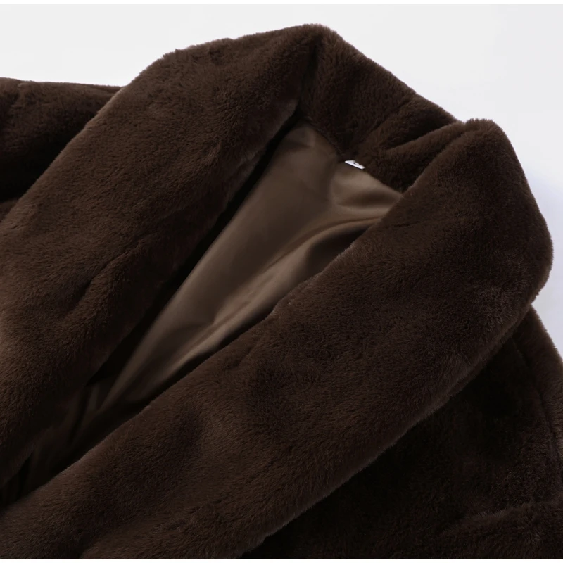 Vintage Brown Women's Faux Fur Coat Loose Full Sleeve Thicken Female Street Outerwear 2026 Autumn Winter Fashion Lady Jacket