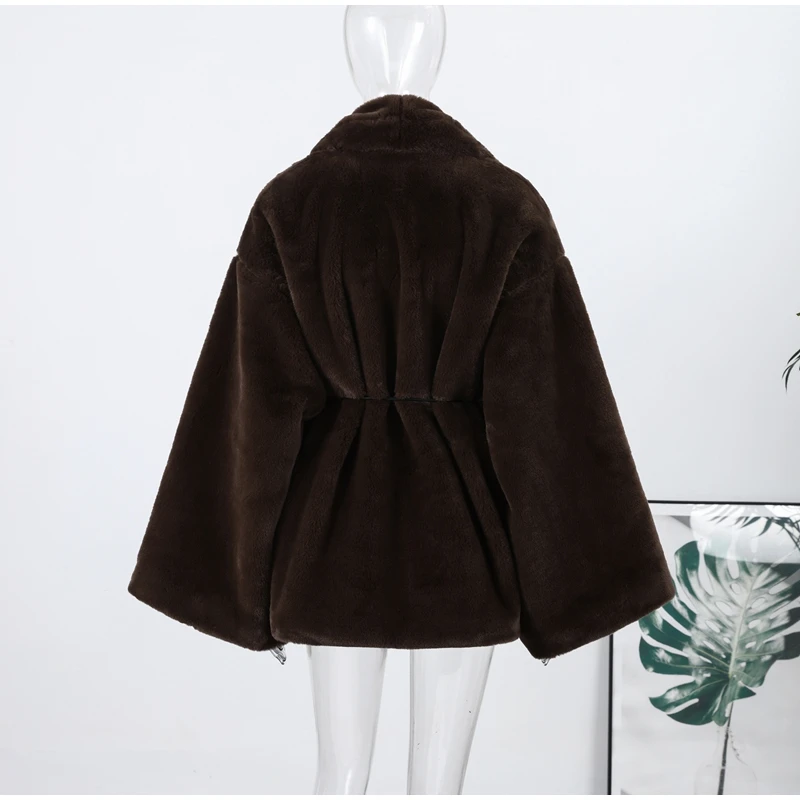 Vintage Brown Women's Faux Fur Coat Loose Full Sleeve Thicken Female Street Outerwear 2026 Autumn Winter Fashion Lady Jacket