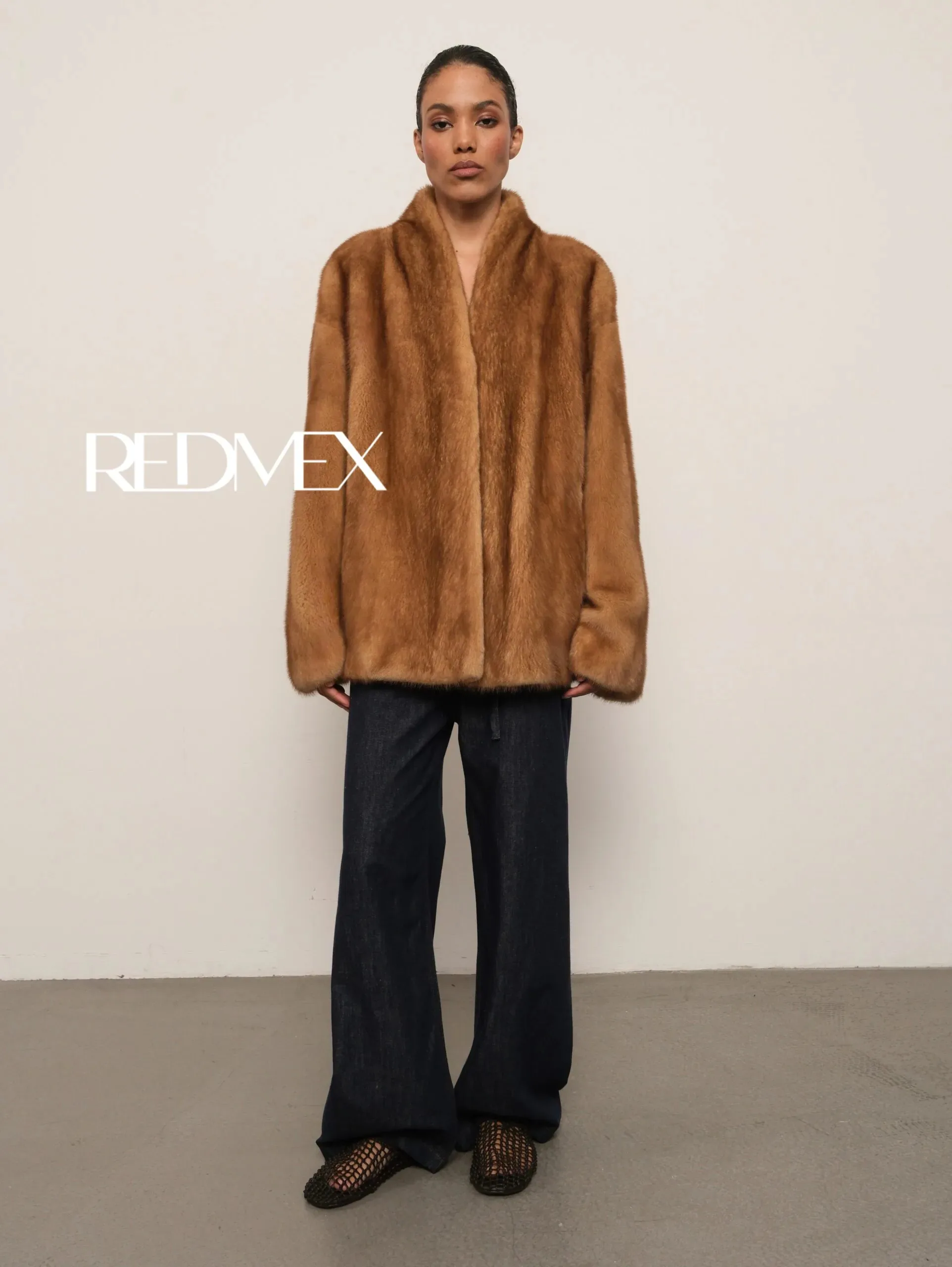 IG 2026 Women's High Collar Batwing Faux Mink Fur Jacket Loose Short Warm Winter Trendy Street Fashion Outerwear