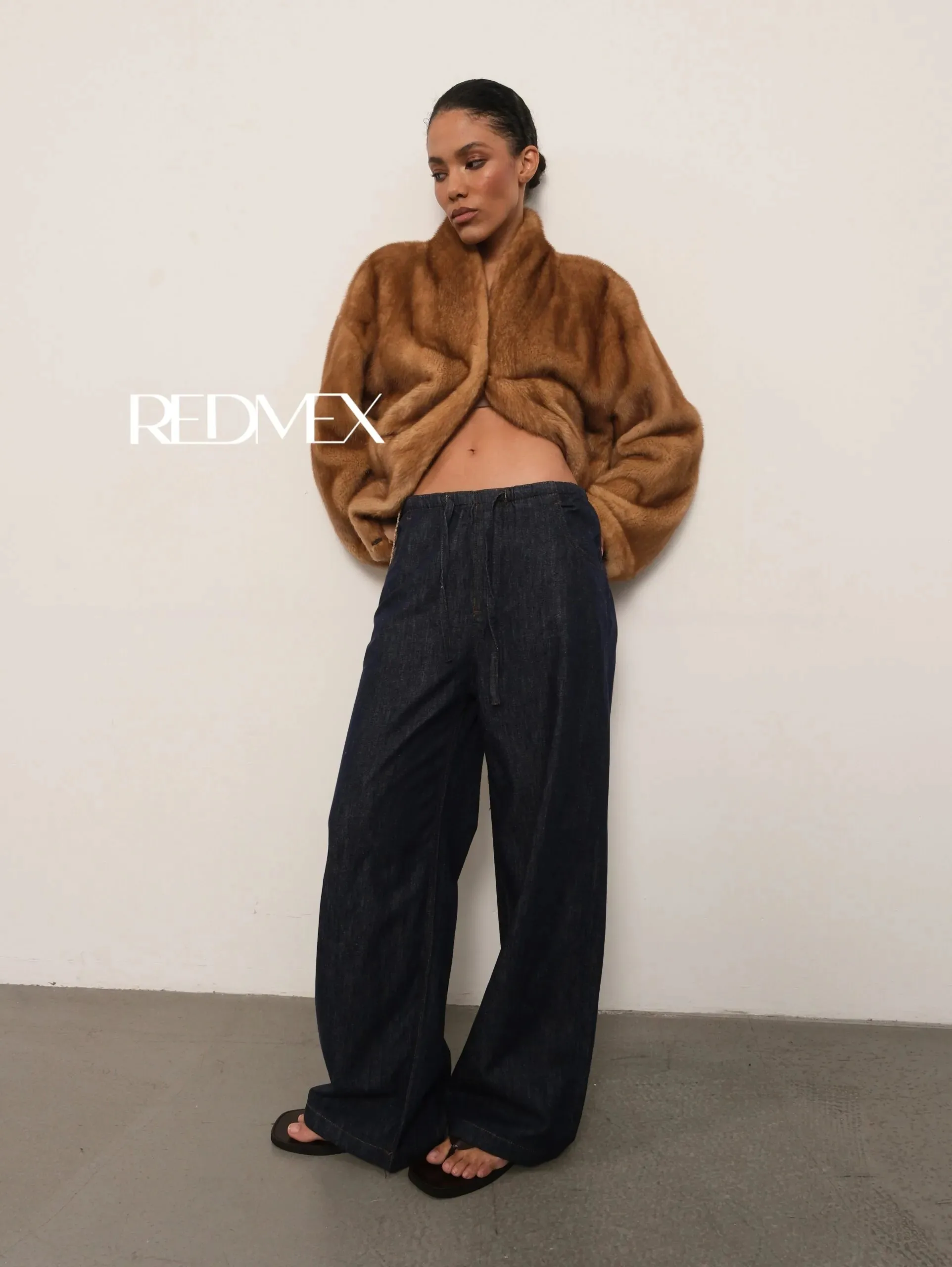 IG 2026 Women's High Collar Batwing Faux Mink Fur Jacket Loose Short Warm Winter Trendy Street Fashion Outerwear