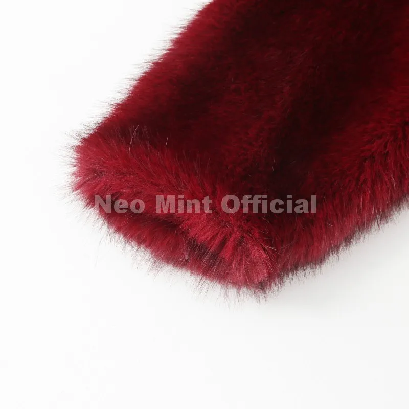 Neo Mint Y2k Brand Fashion Christmas Red Hooded Faux Fur Coat Women 2025 Winter Autumn Oversized Shaggy Overcoat Fox Fur Jacket