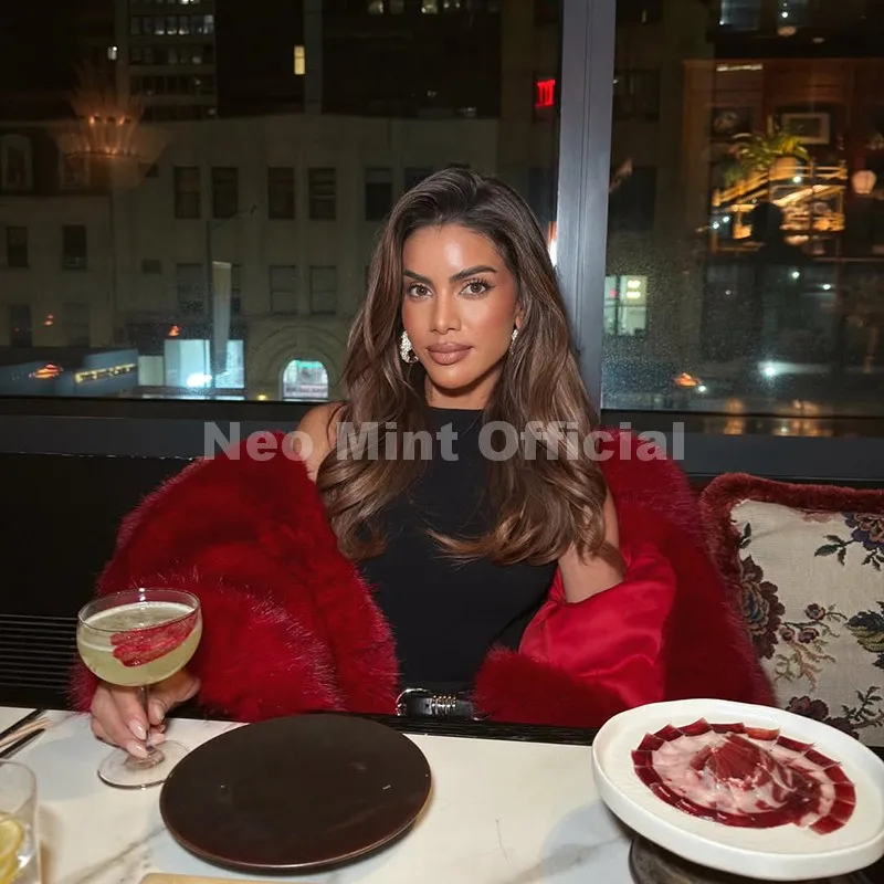 Neo Mint Y2k Brand Fashion Christmas Red Hooded Faux Fur Coat Women 2025 Winter Autumn Oversized Shaggy Overcoat Fox Fur Jacket