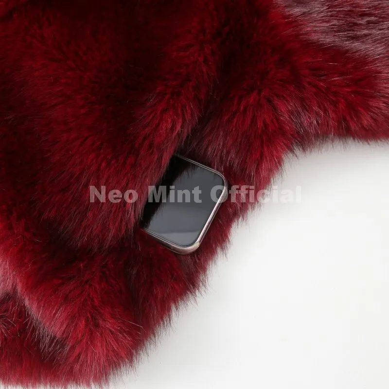 Neo Mint Y2k Brand Fashion Christmas Red Hooded Faux Fur Coat Women 2025 Winter Autumn Oversized Shaggy Overcoat Fox Fur Jacket