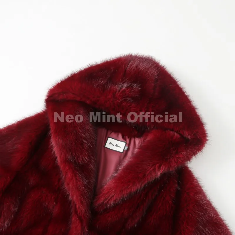 Neo Mint Y2k Brand Fashion Christmas Red Hooded Faux Fur Coat Women 2025 Winter Autumn Oversized Shaggy Overcoat Fox Fur Jacket
