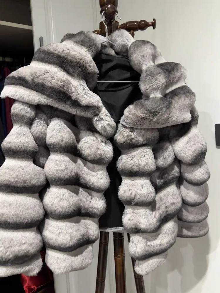 ZADORIN Luxury Winter Jackets for Woman Chinchilla Color Fluffy Warm Faux Rabbit Fur Coat Woman Big Lapel Short Faux Fur Jacket