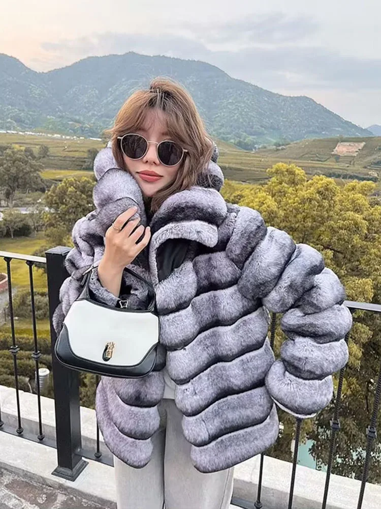 ZADORIN Luxury Winter Jackets for Woman Chinchilla Color Fluffy Warm Faux Rabbit Fur Coat Woman Big Lapel Short Faux Fur Jacket