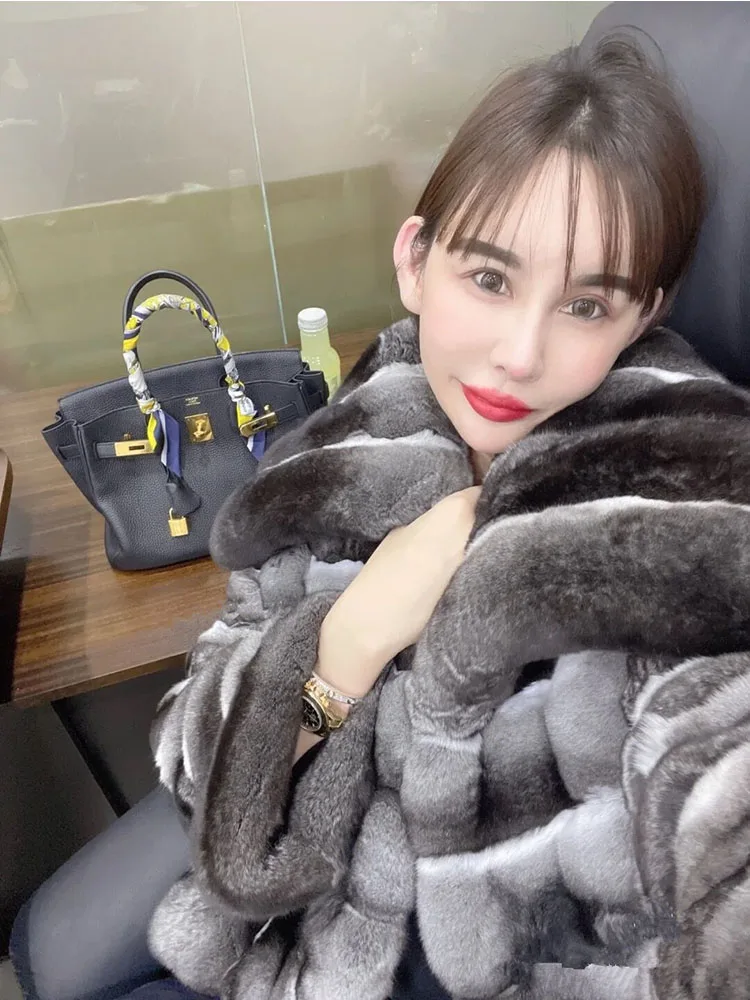 ZADORIN Luxury Winter Jackets for Woman Chinchilla Color Fluffy Warm Faux Rabbit Fur Coat Woman Big Lapel Short Faux Fur Jacket