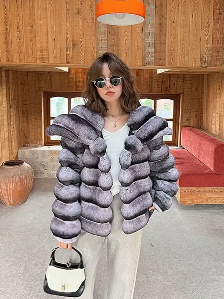 ZADORIN Luxury Winter Jackets for Woman Chinchilla Color Fluffy Warm Faux Rabbit Fur Coat Woman Big Lapel Short Faux Fur Jacket