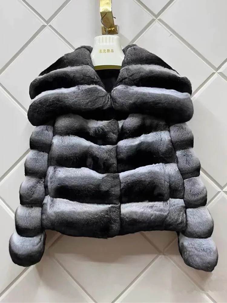 ZADORIN Luxury Winter Jackets for Woman Chinchilla Color Fluffy Warm Faux Rabbit Fur Coat Woman Big Lapel Short Faux Fur Jacket