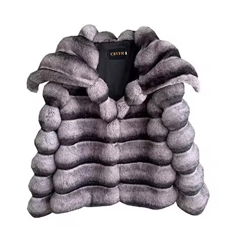 ZADORIN Luxury Winter Jackets for Woman Chinchilla Color Fluffy Warm Faux Rabbit Fur Coat Woman Big Lapel Short Faux Fur Jacket