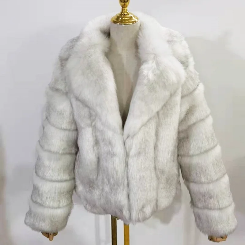 ZADORIN New Winter Mink Fur Coat Women Luxury FAUX Fox Fur Coat Thick Warm Lapel Long Sleeve Black White Fluffy Fur Jacket