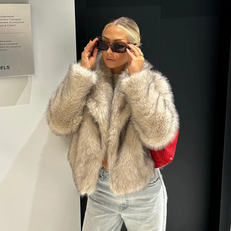 Neo Mint Chic Street Girls Gradient Faux Fur Jacket Women Winter 2024 Brand Fashion Fluffy Fox Fur Coat Female Luxury Outerwear