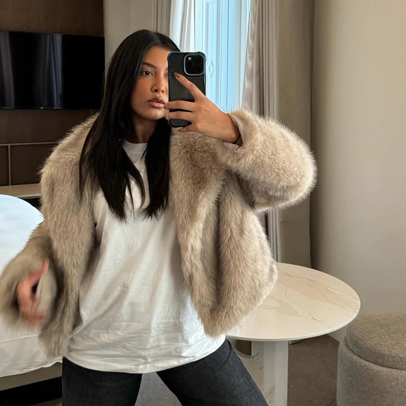 Neo Mint Chic Street Girls Gradient Faux Fur Jacket Women Winter 2024 Brand Fashion Fluffy Fox Fur Coat Female Luxury Outerwear