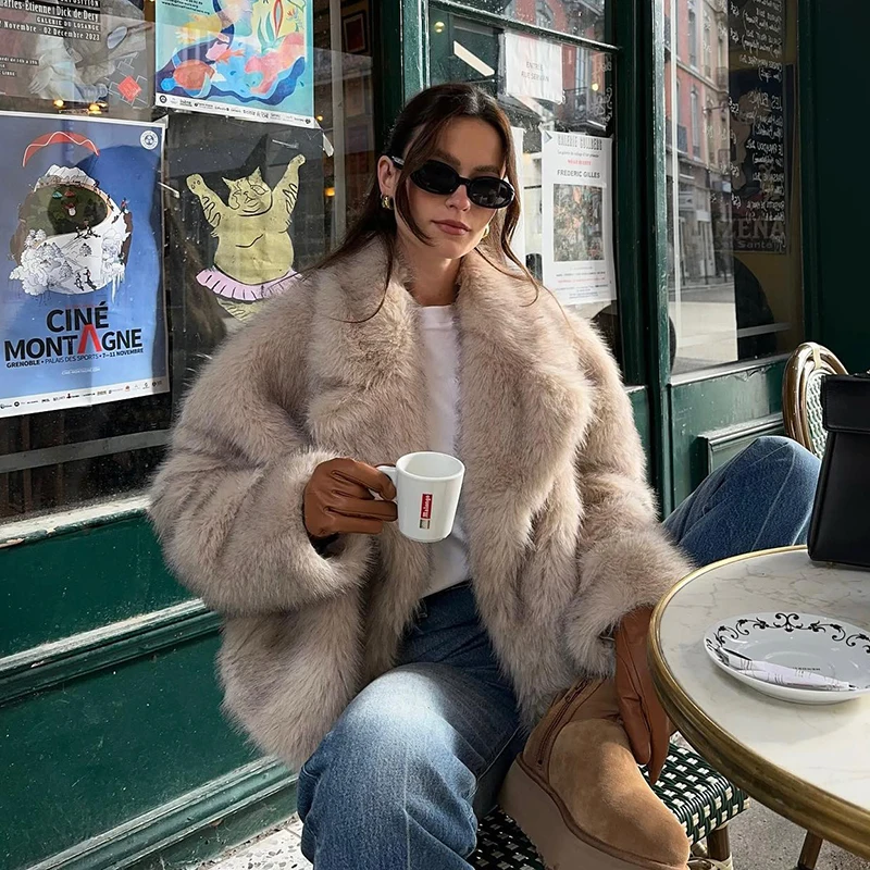 Neo Mint Chic Street Girls Gradient Faux Fur Jacket Women Winter 2024 Brand Fashion Fluffy Fox Fur Coat Female Luxury Outerwear