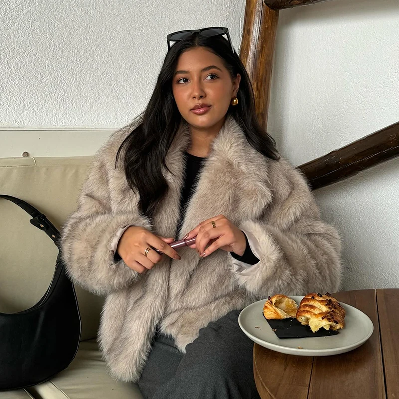 Neo Mint Chic Street Girls Gradient Faux Fur Jacket Women Winter 2024 Brand Fashion Fluffy Fox Fur Coat Female Luxury Outerwear