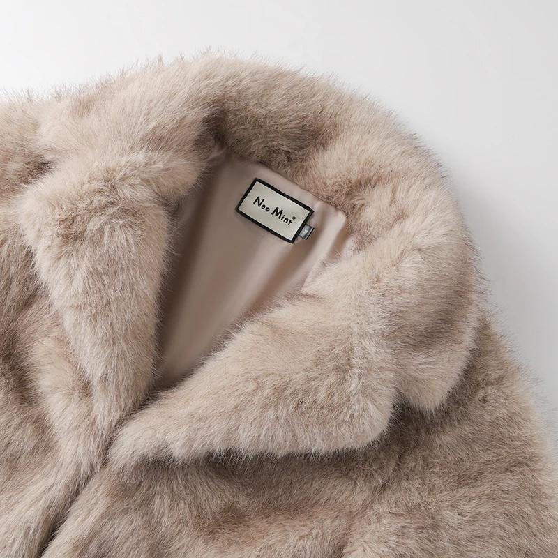 Neo Mint Chic Street Girls Gradient Faux Fur Jacket Women Winter 2024 Brand Fashion Fluffy Fox Fur Coat Female Luxury Outerwear