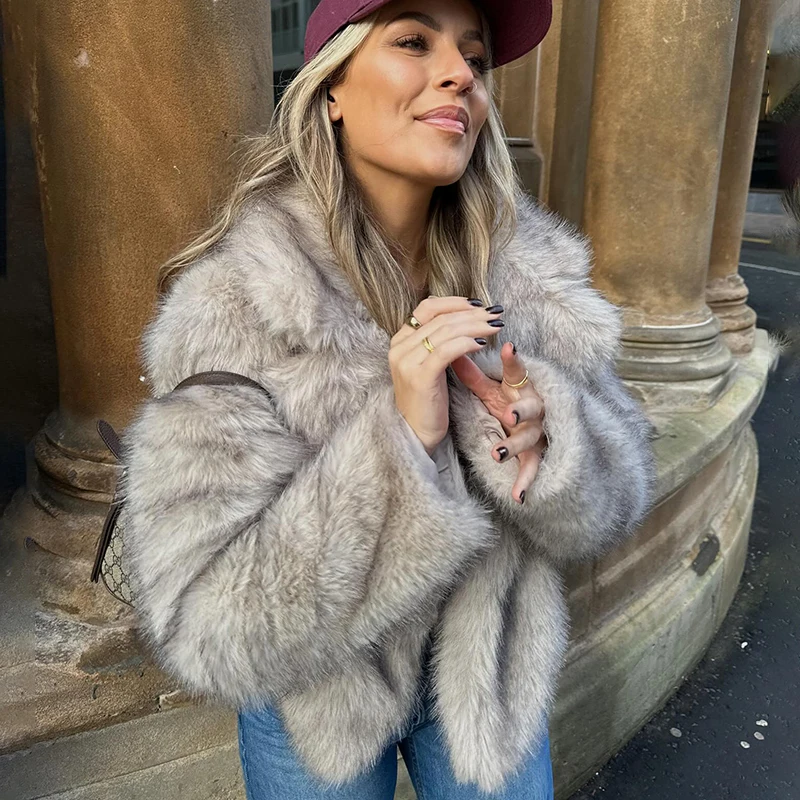 Neo Mint Chic Street Girls Gradient Faux Fur Jacket Women Winter 2024 Brand Fashion Fluffy Fox Fur Coat Female Luxury Outerwear
