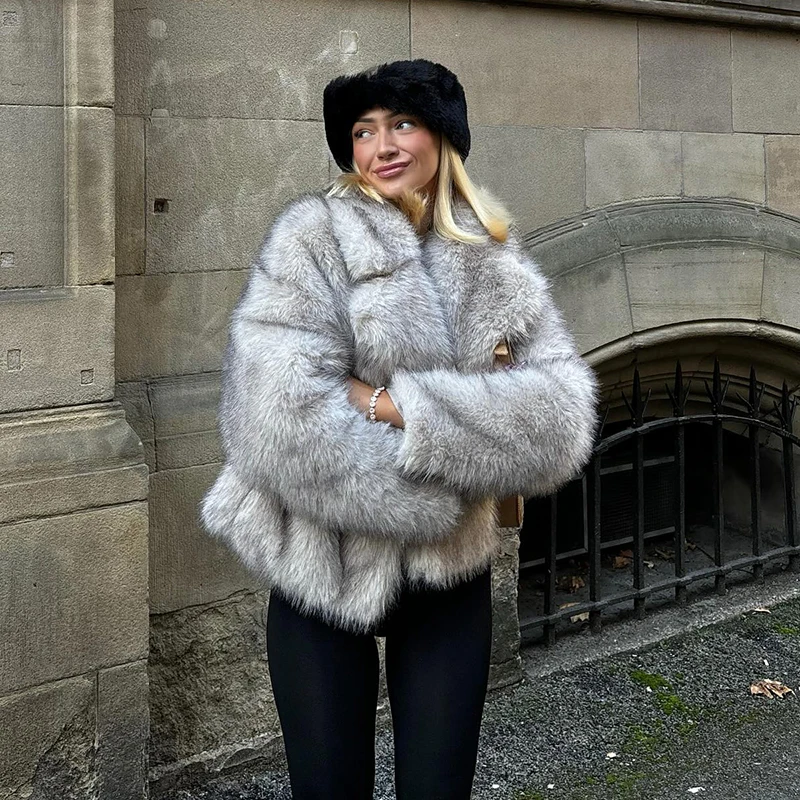 Neo Mint Chic Street Girls Gradient Faux Fur Jacket Women Winter 2024 Brand Fashion Fluffy Fox Fur Coat Female Luxury Outerwear