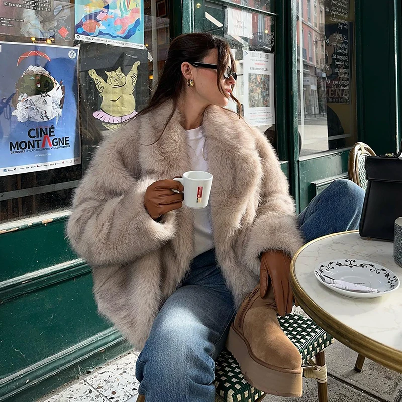 Neo Mint Chic Street Girls Gradient Faux Fur Jacket Women Winter 2024 Brand Fashion Fluffy Fox Fur Coat Female Luxury Outerwear