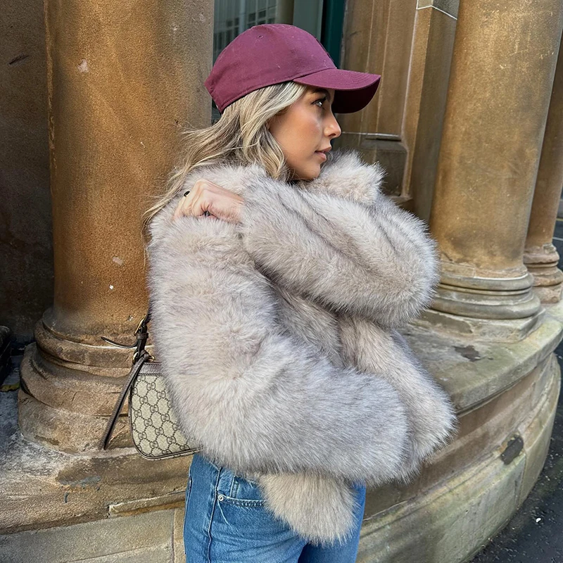 Neo Mint Chic Street Girls Gradient Faux Fur Jacket Women Winter 2024 Brand Fashion Fluffy Fox Fur Coat Female Luxury Outerwear