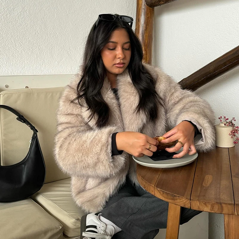 Neo Mint Chic Street Girls Gradient Faux Fur Jacket Women Winter 2024 Brand Fashion Fluffy Fox Fur Coat Female Luxury Outerwear