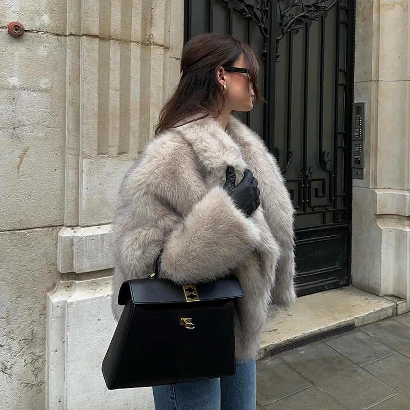 Neo Mint Chic Street Girls Gradient Faux Fur Jacket Women Winter 2024 Brand Fashion Fluffy Fox Fur Coat Female Luxury Outerwear