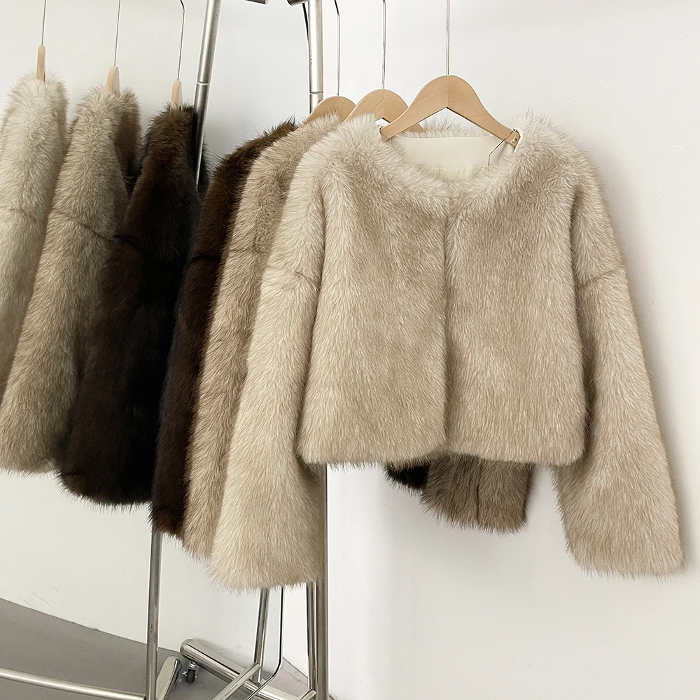 OFTBUY Iconic Street Week Luxury Brand Gardient Jacket Winter Cool Girls Fluffy Short Fur Jacket Cropped Faux Fur Clothes Women