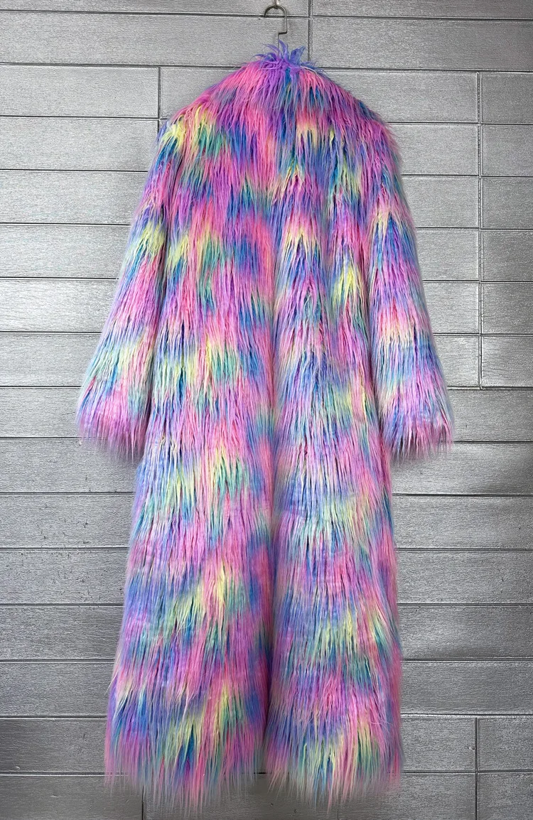 Women Print Long Faux Fur Coat Turn Down Collar Elegant Thick Coat Warm Jackets Lady Loose Coats Streetwear Winter 2025