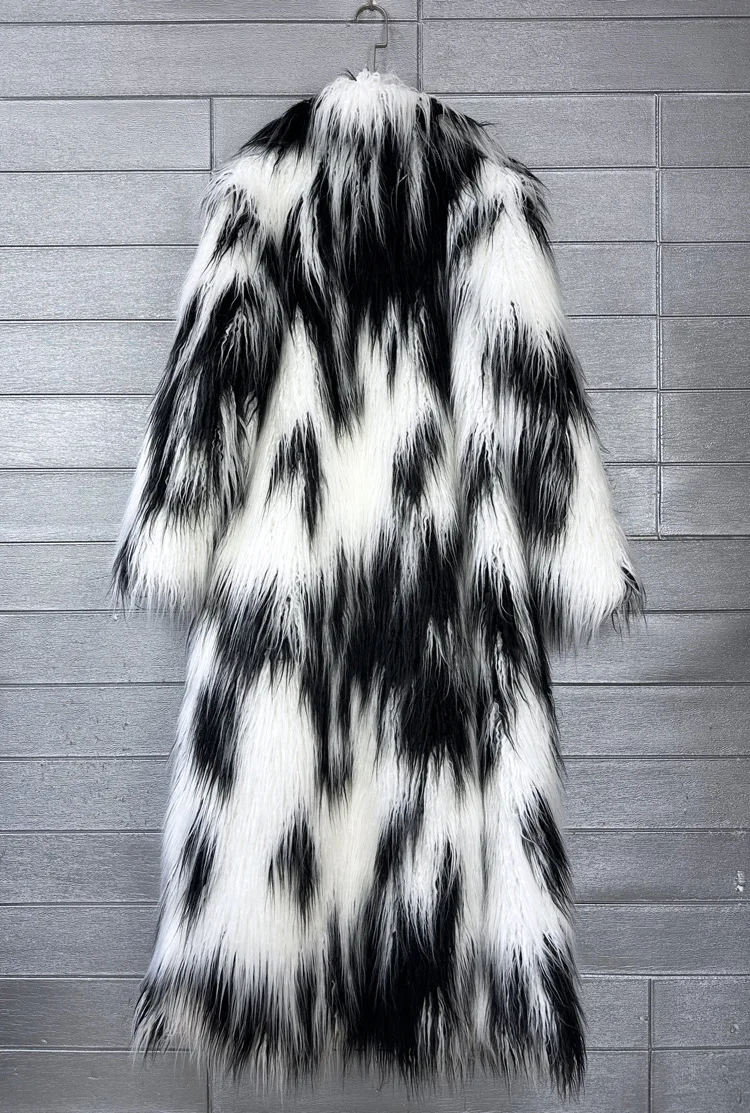 Women Print Long Faux Fur Coat Turn Down Collar Elegant Thick Coat Warm Jackets Lady Loose Coats Streetwear Winter 2025
