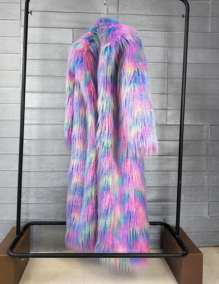 Women Print Long Faux Fur Coat Turn Down Collar Elegant Thick Coat Warm Jackets Lady Loose Coats Streetwear Winter 2025